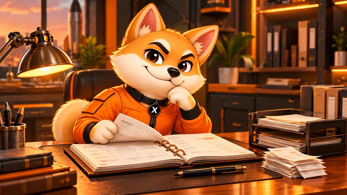X reviewing reward records beside organized receipts